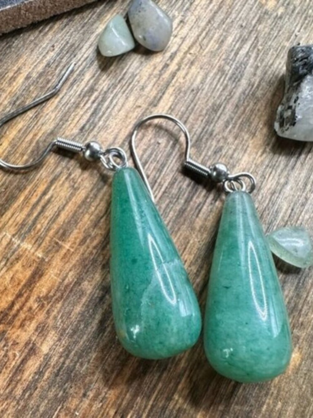 Fall essentials + Green Teardrop Jade Stone Dangle Earrings - Women Jewelry